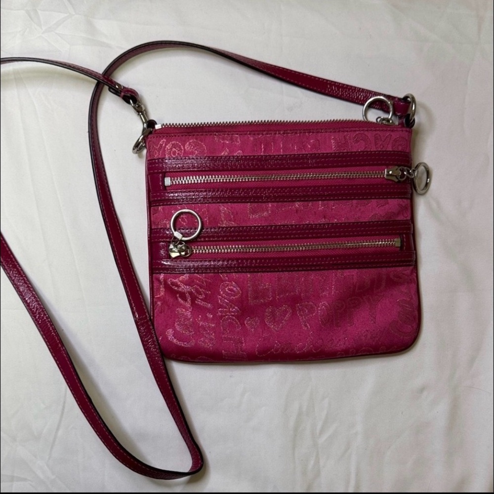 Coach Poppy Wine Graffiti Crossbody Bag – Zip Front Pockets‎